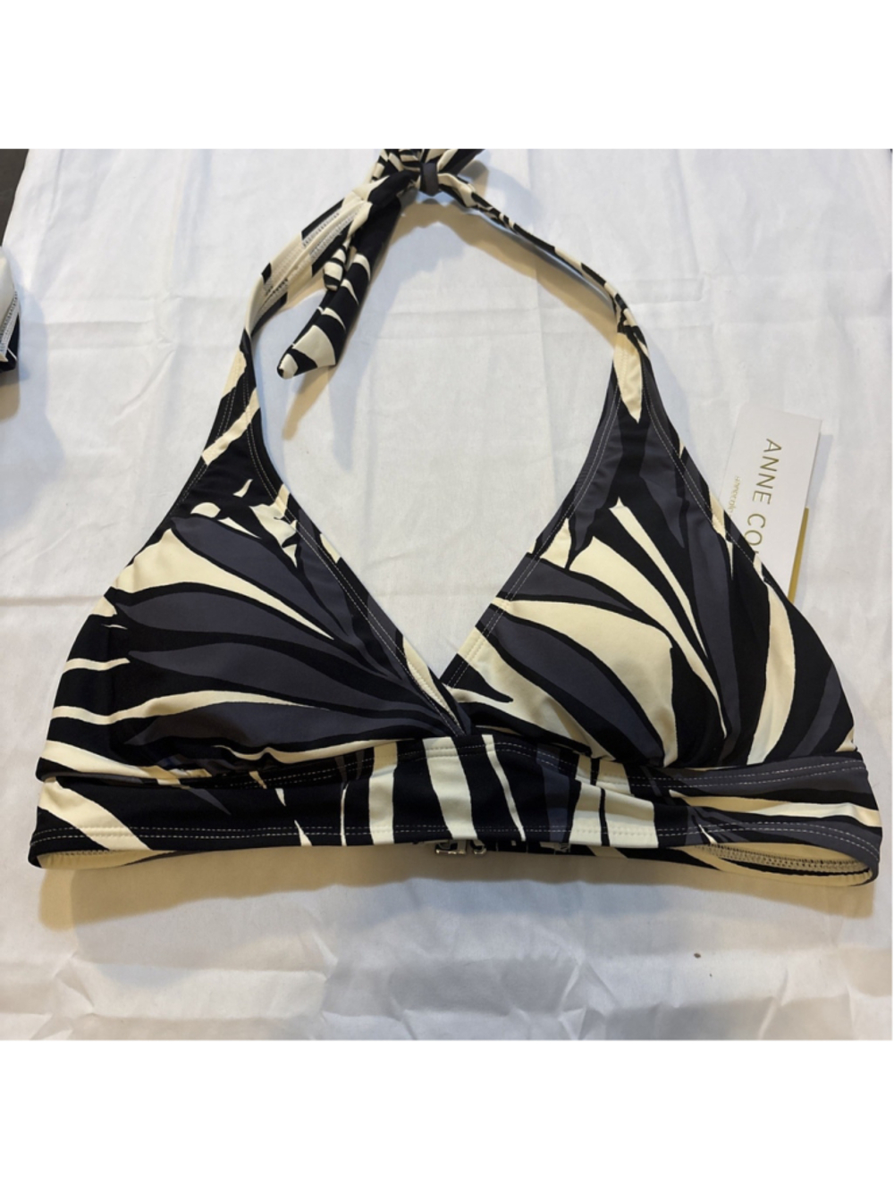 $64 Anne Cole Marilyn Printed Halter Swimsuit Bikini Top Black XSmall